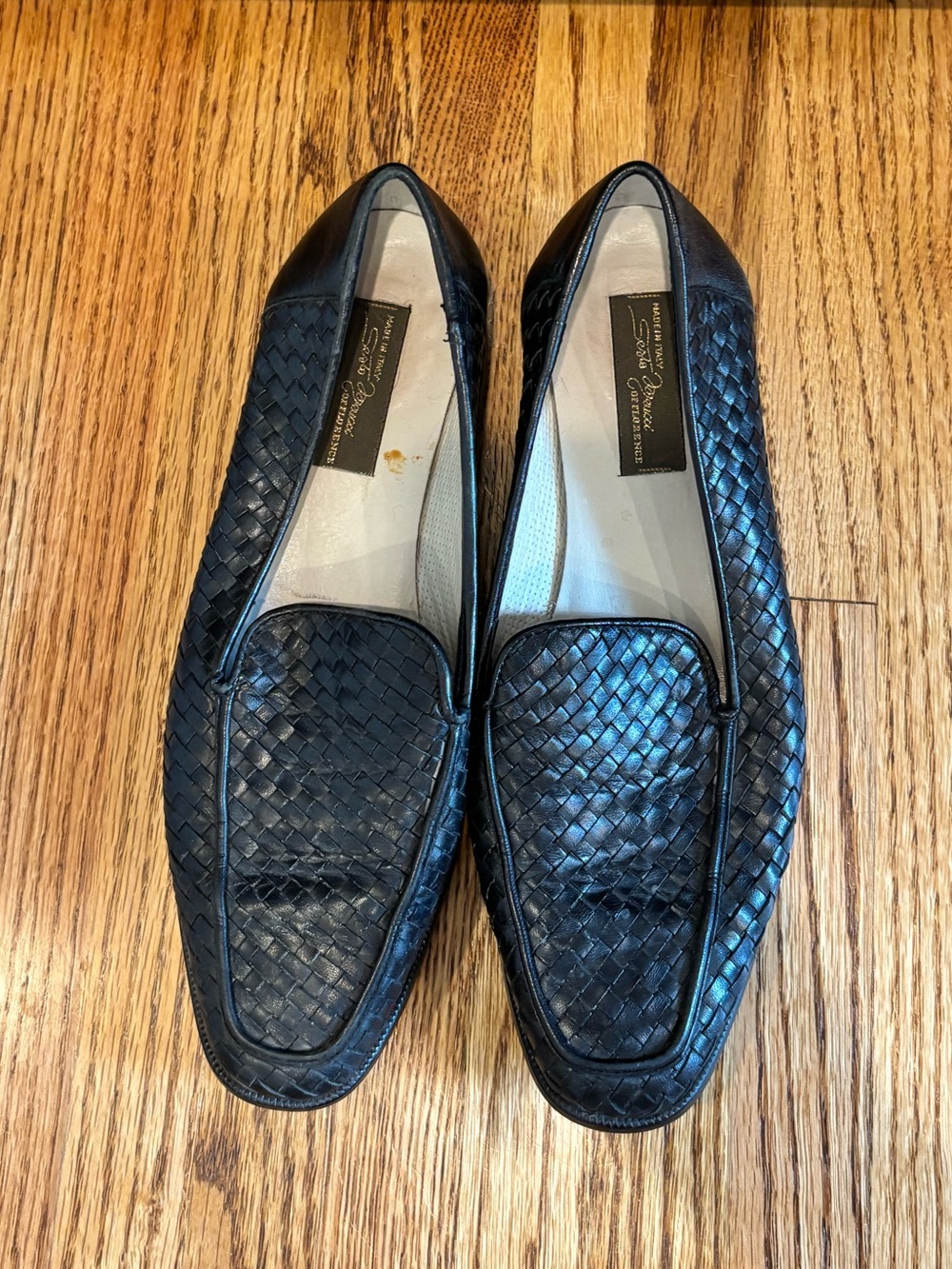 Sesto Meucci Black Woven Leather Loafers